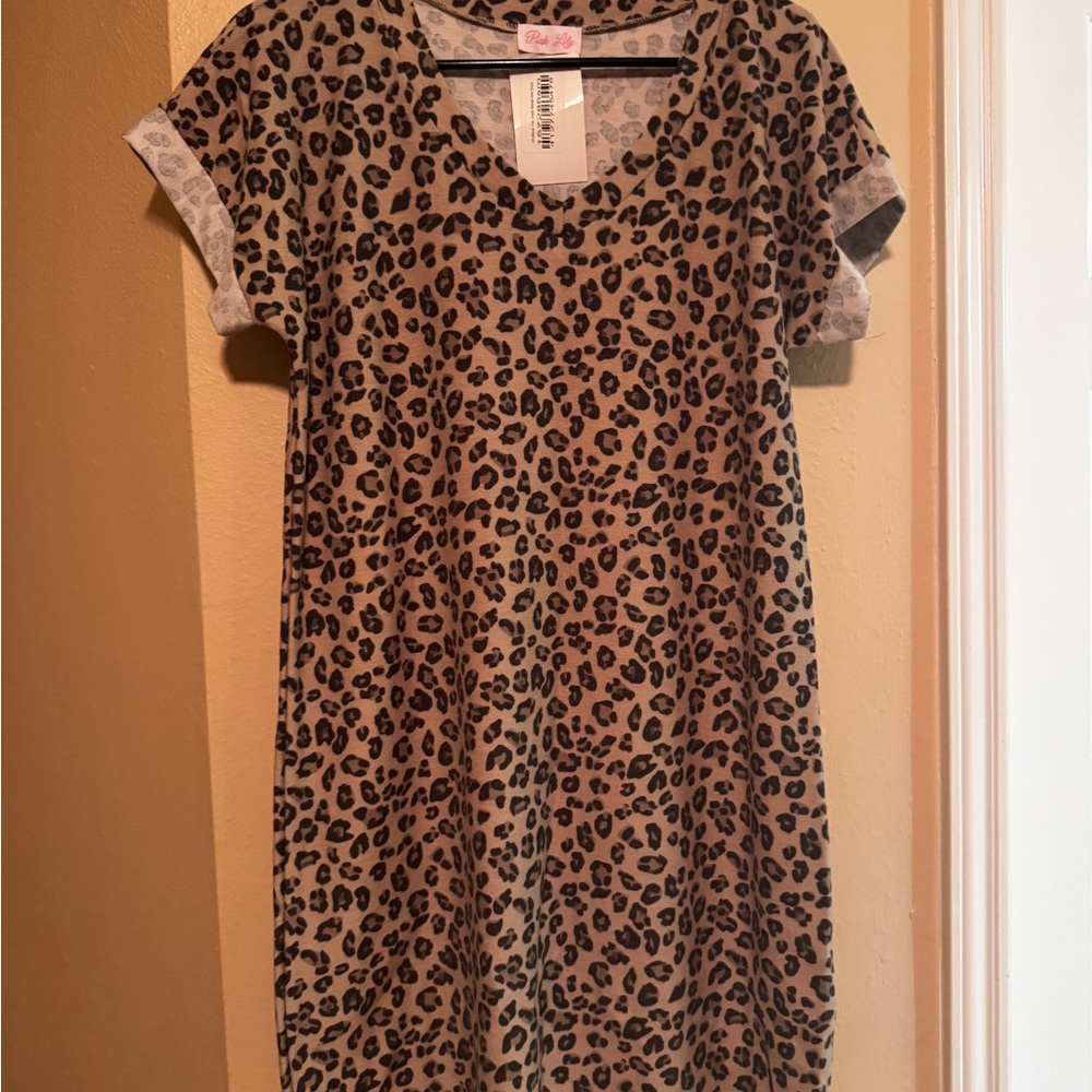 Pink Lily Tan and Black Leopard Print Dress